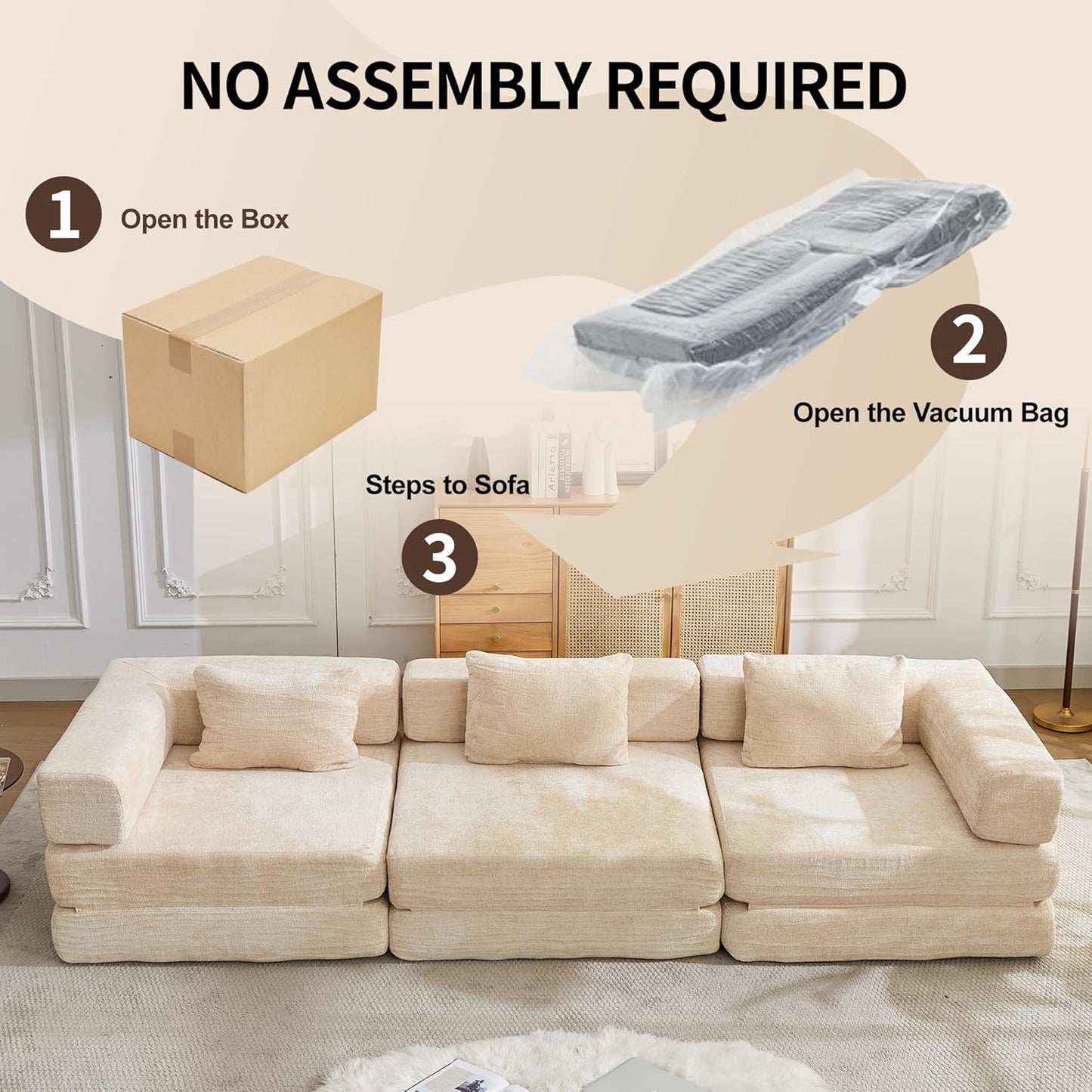 Compression Floor Sofa Bed, 3-Seat