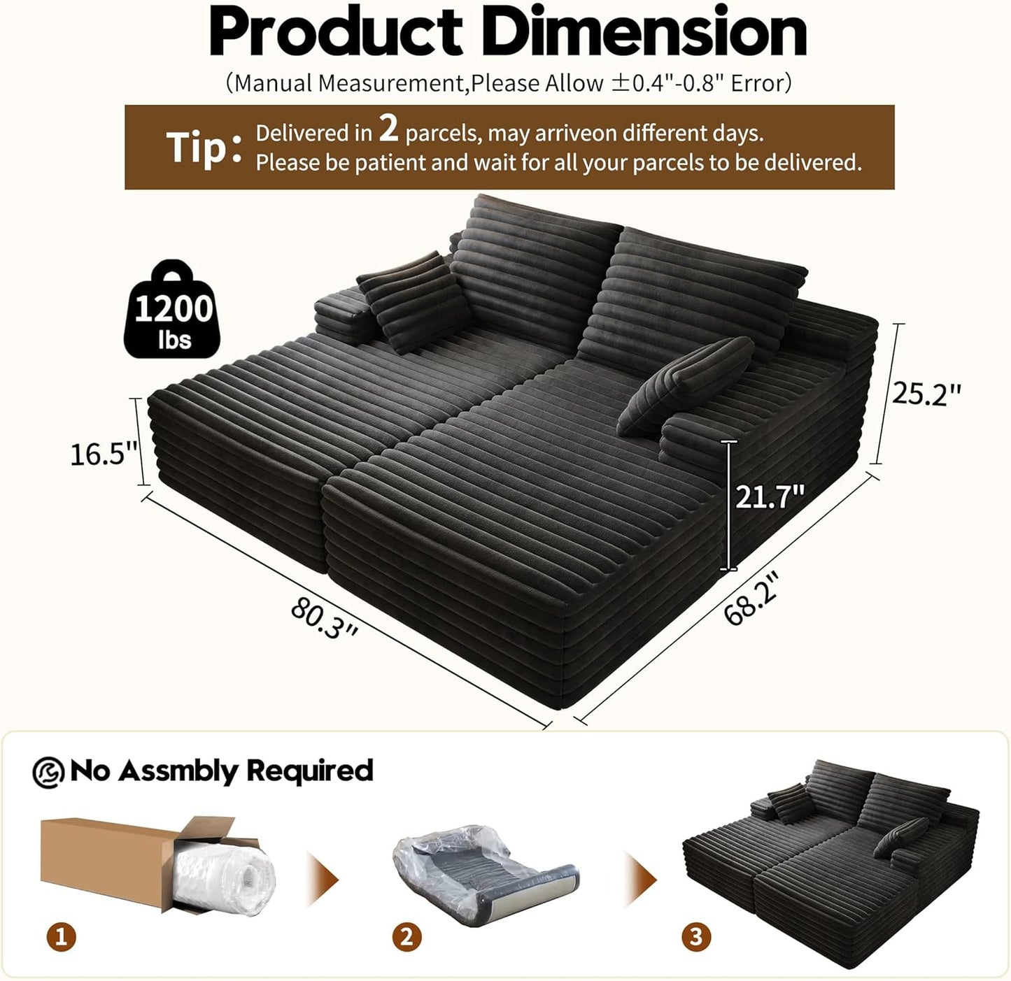 80” Oversized Double Lounge Chaise,Cloud Plush Sofa Bed