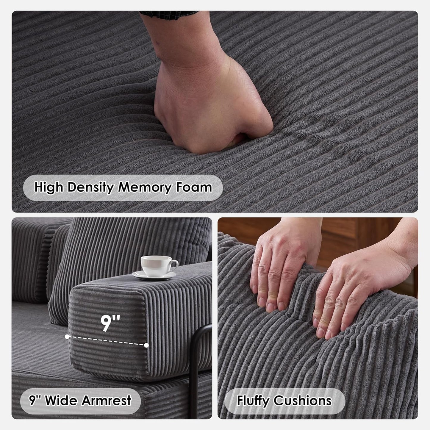 Convertible Sleeper Sofa Bed, 78.5" Corduroy Foldable Loveseat Sofa