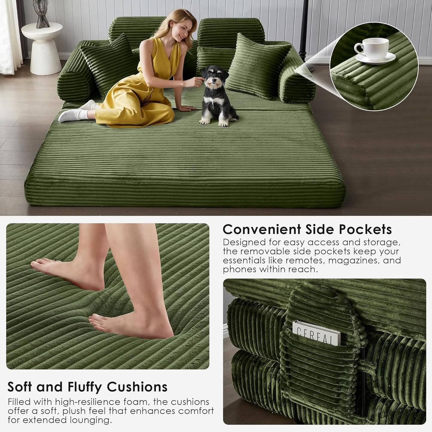 Convertible Sleeper Sofa Bed, 78.5" Corduroy Foldable Loveseat Sofa