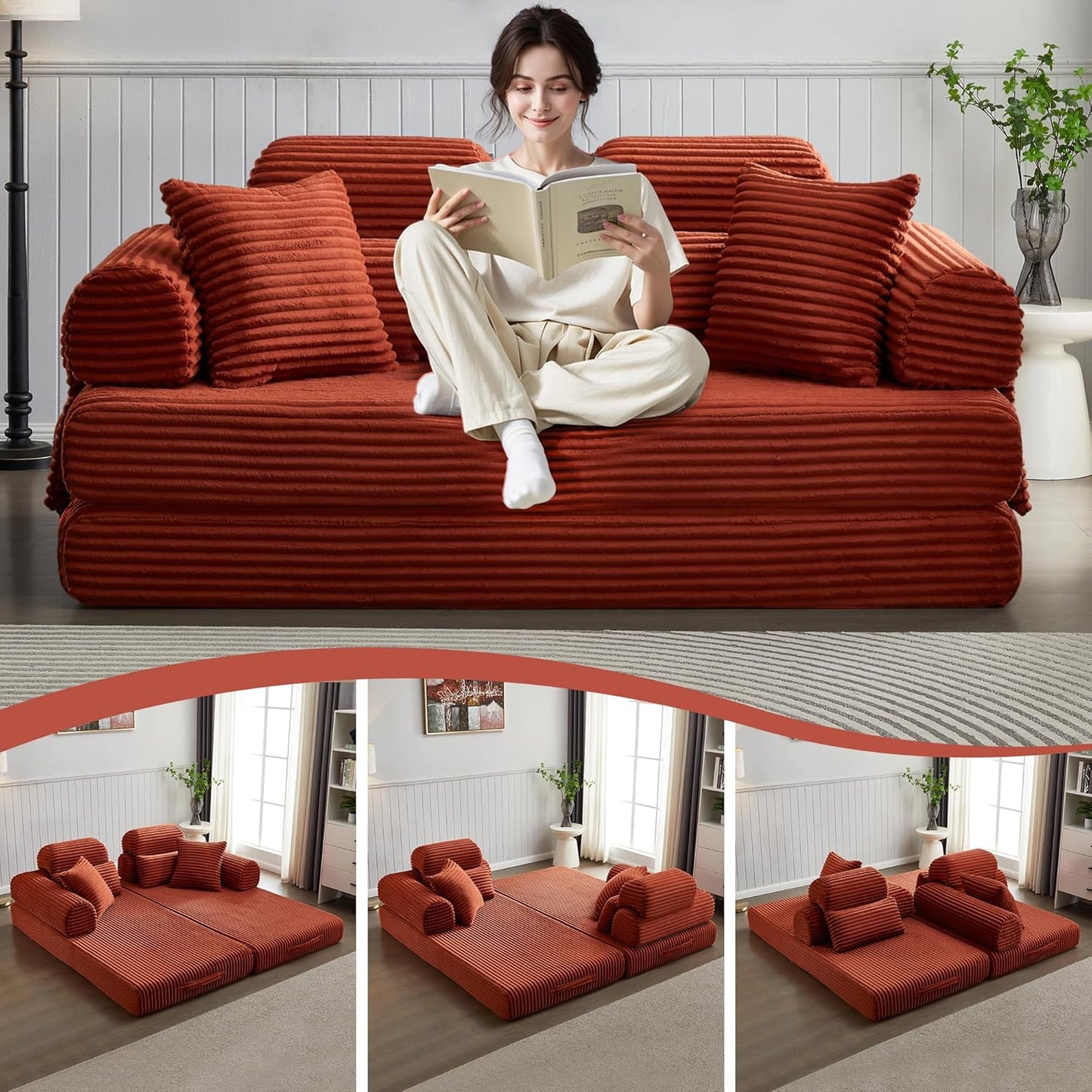 Convertible Sleeper Sofa Bed, 78.5" Corduroy Foldable Loveseat Sofa