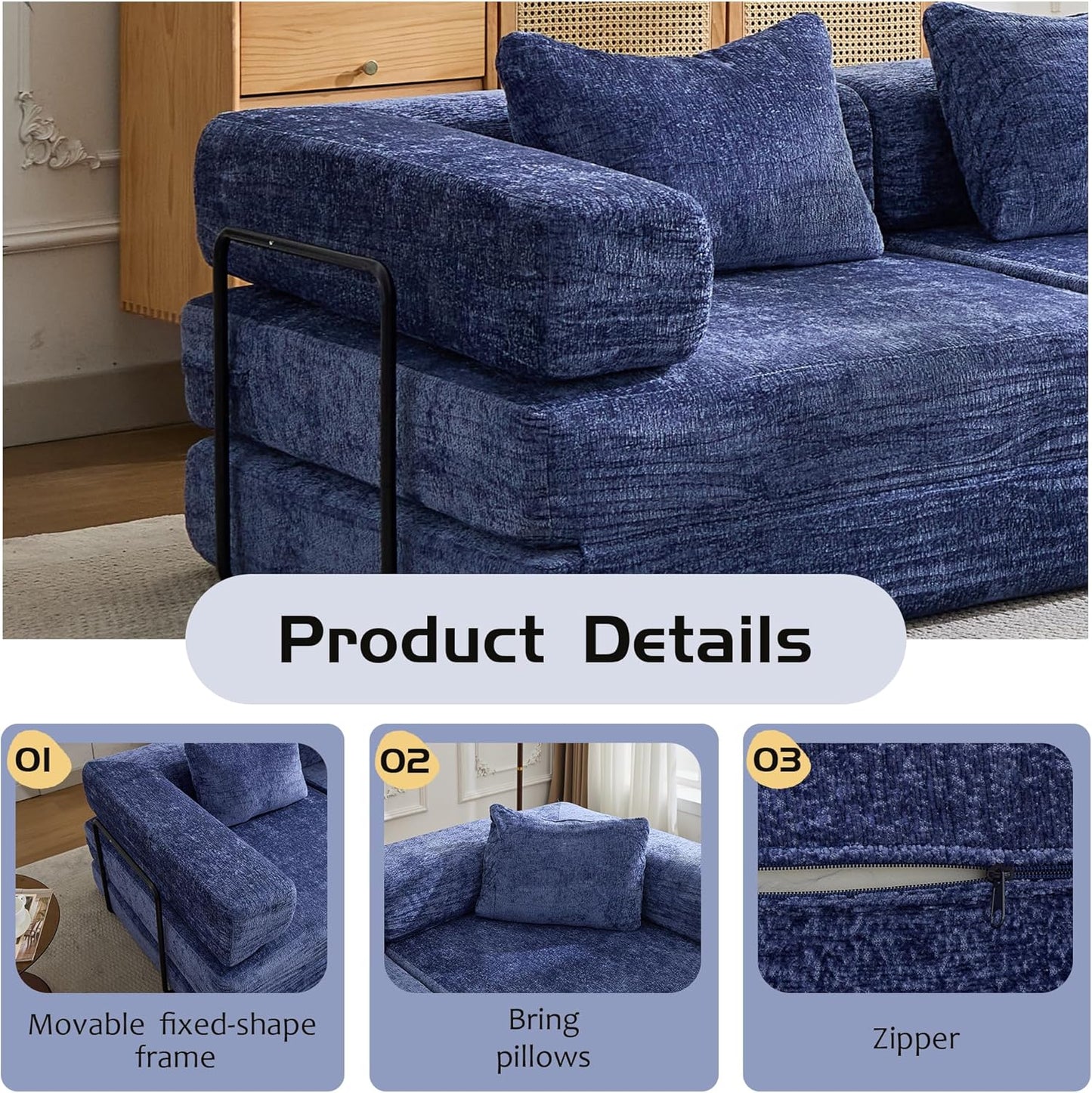 Compression Floor Sofa Bed, 3-Seat