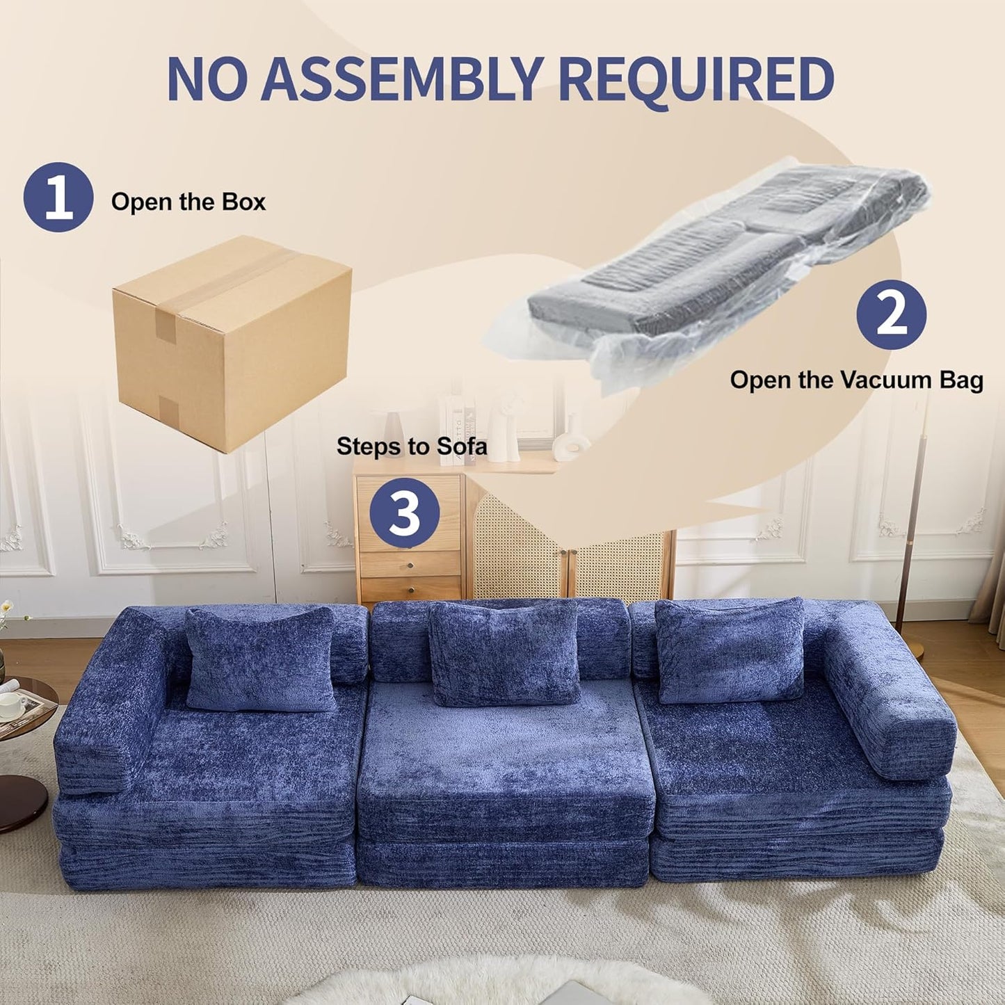 Compression Floor Sofa Bed, 3-Seat