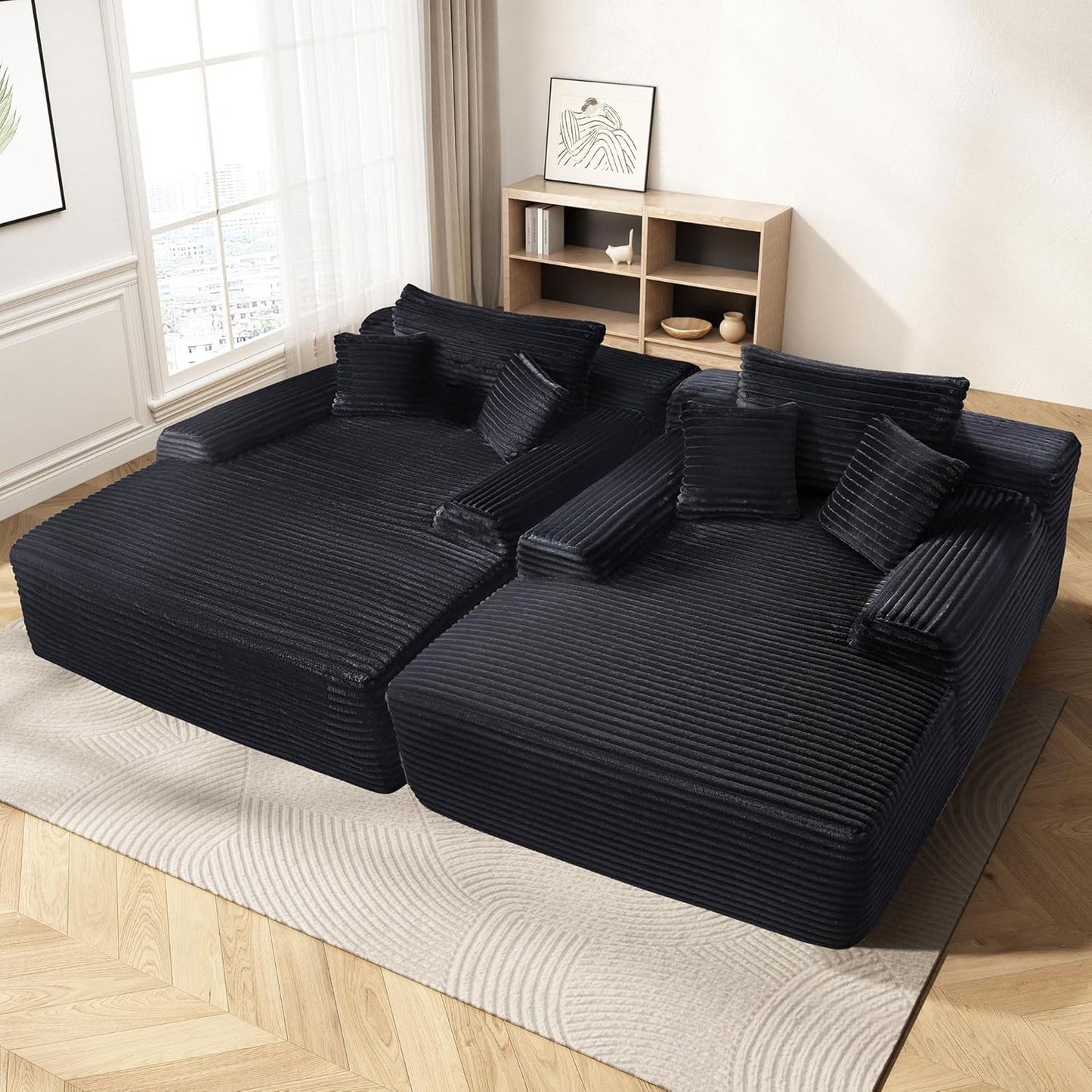 68'' Chaise Lounge Chair Indoor, Grey Plush Corduroy Cloud Couch