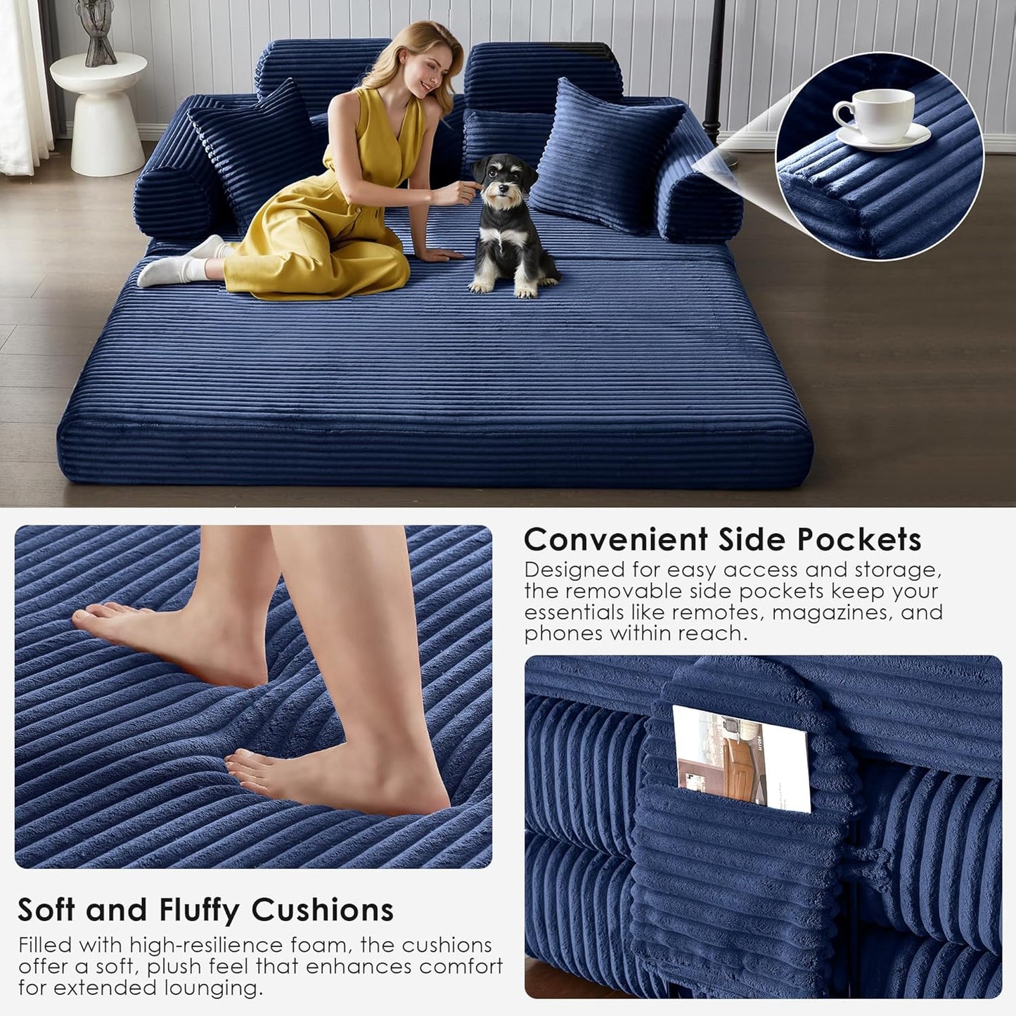 Convertible Sleeper Sofa Bed, 78.5" Corduroy Foldable Loveseat Sofa