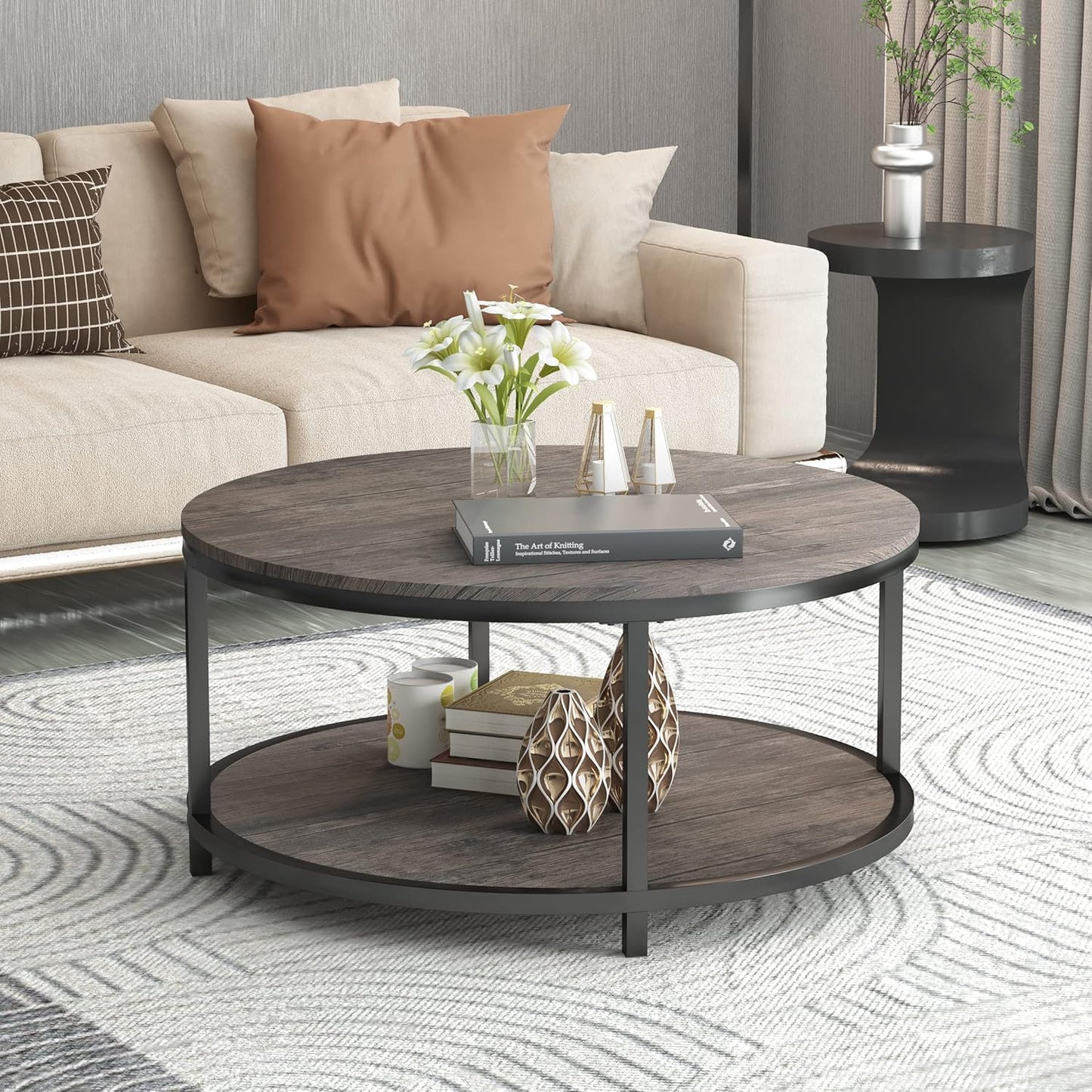NSdirect Round Coffee Table,36" Coffee Table for Living Room