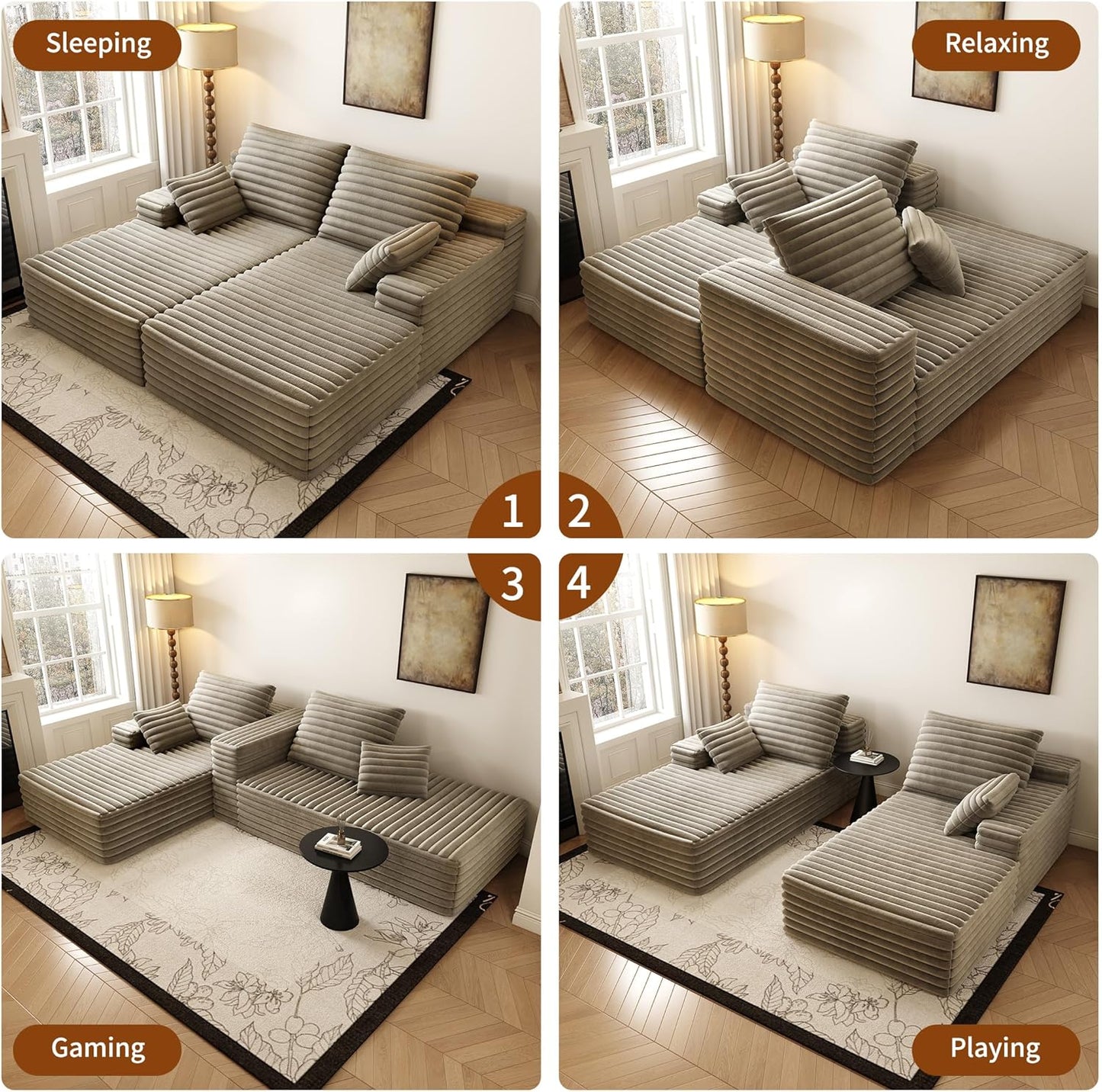 80” Oversized Double Lounge Chaise,Cloud Plush Sofa Bed