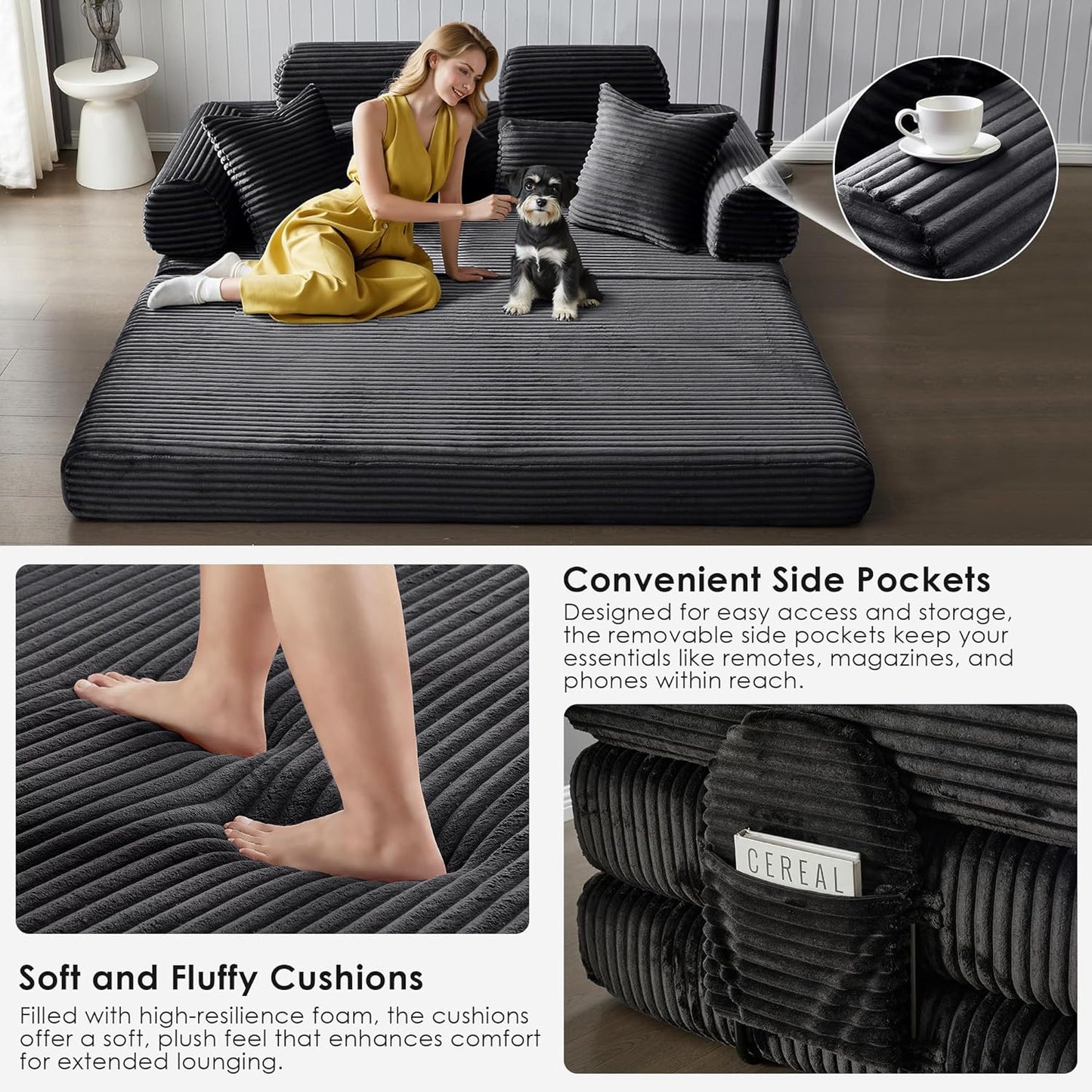 Convertible Sleeper Sofa Bed, 78.5" Corduroy Foldable Loveseat Sofa