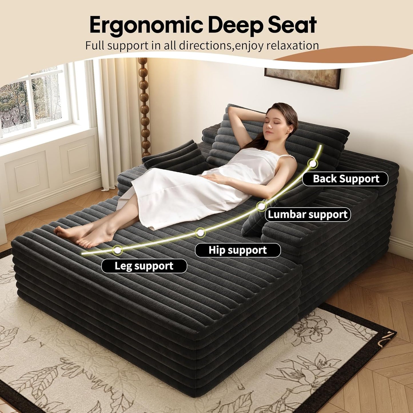 80” Oversized Double Lounge Chaise,Cloud Plush Sofa Bed