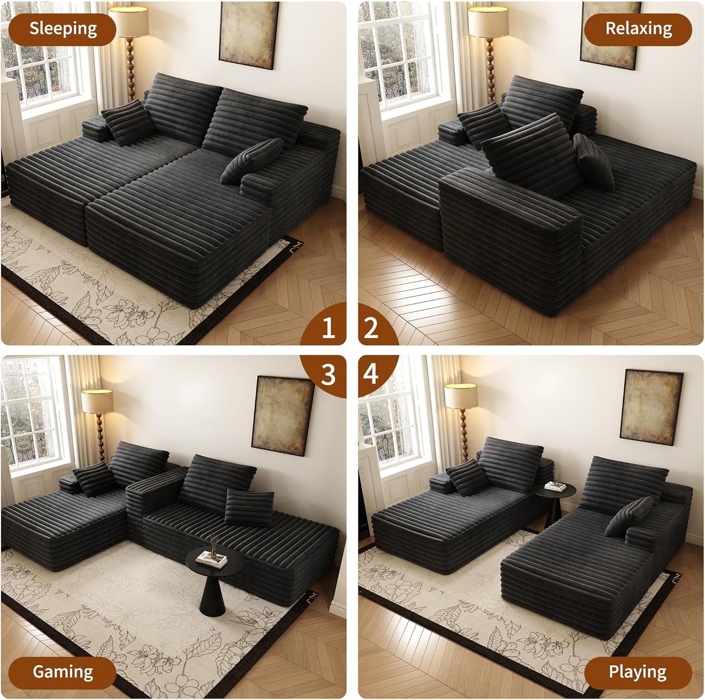 80” Oversized Double Lounge Chaise,Cloud Plush Sofa Bed