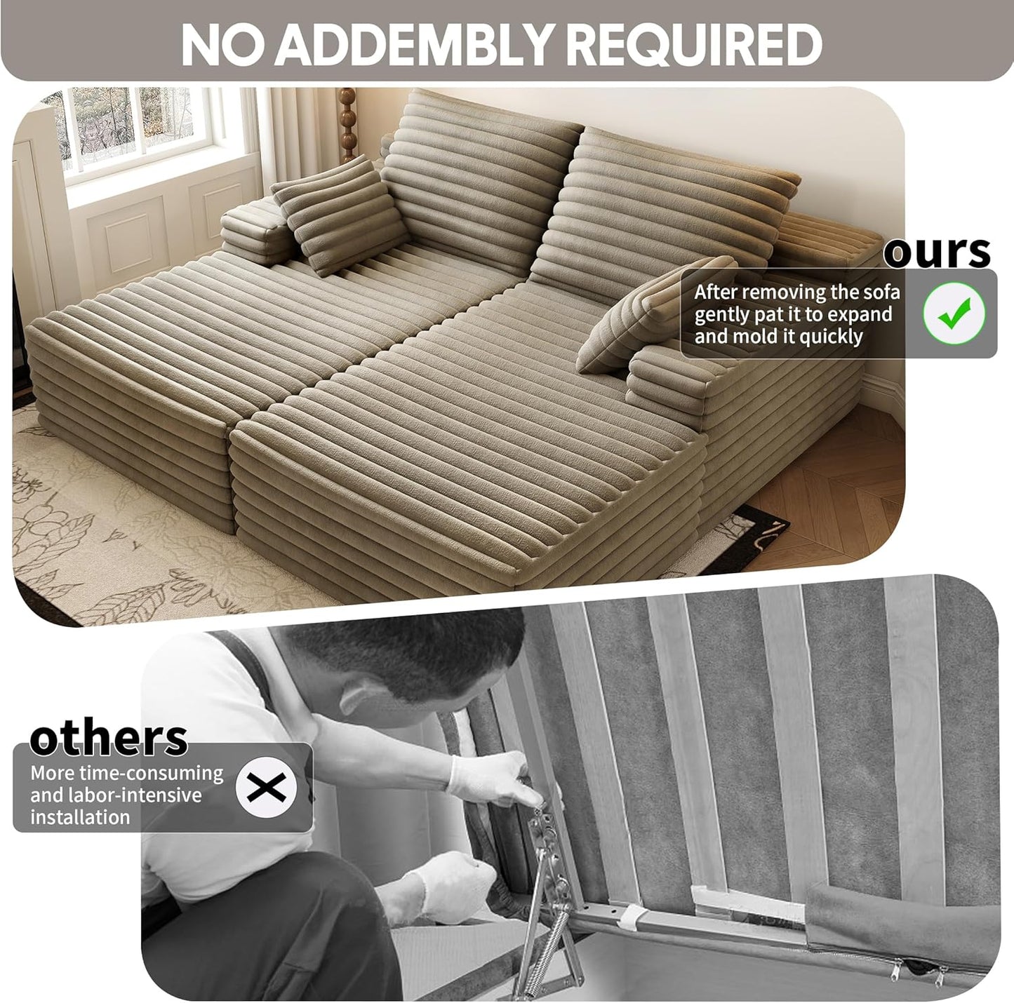 80” Oversized Double Lounge Chaise,Cloud Plush Sofa Bed