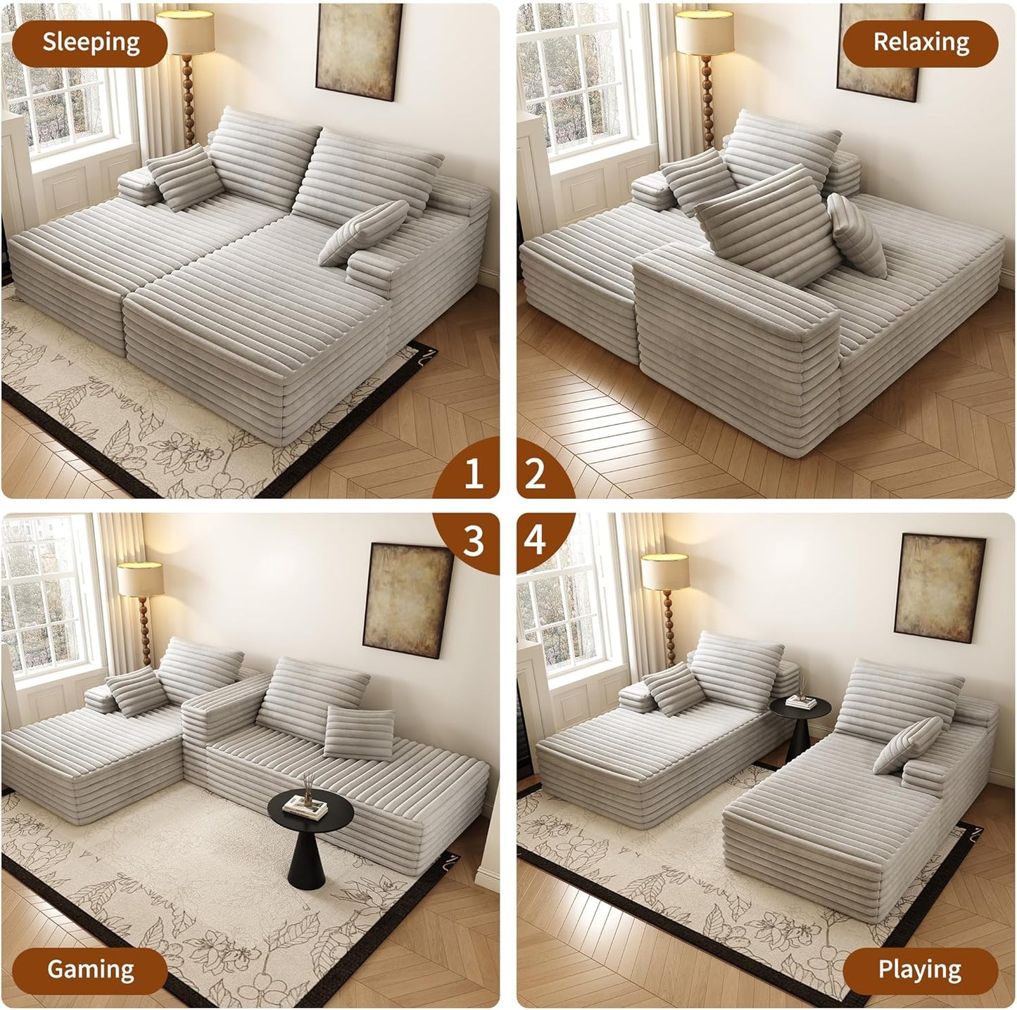 80” Oversized Double Lounge Chaise,Cloud Plush Sofa Bed