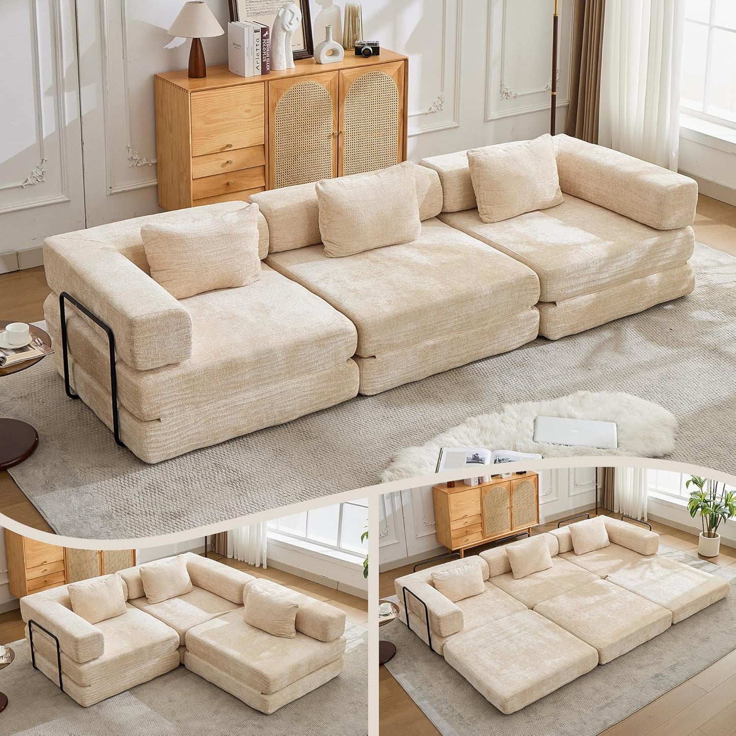 Compression Floor Sofa Bed, 3-Seat