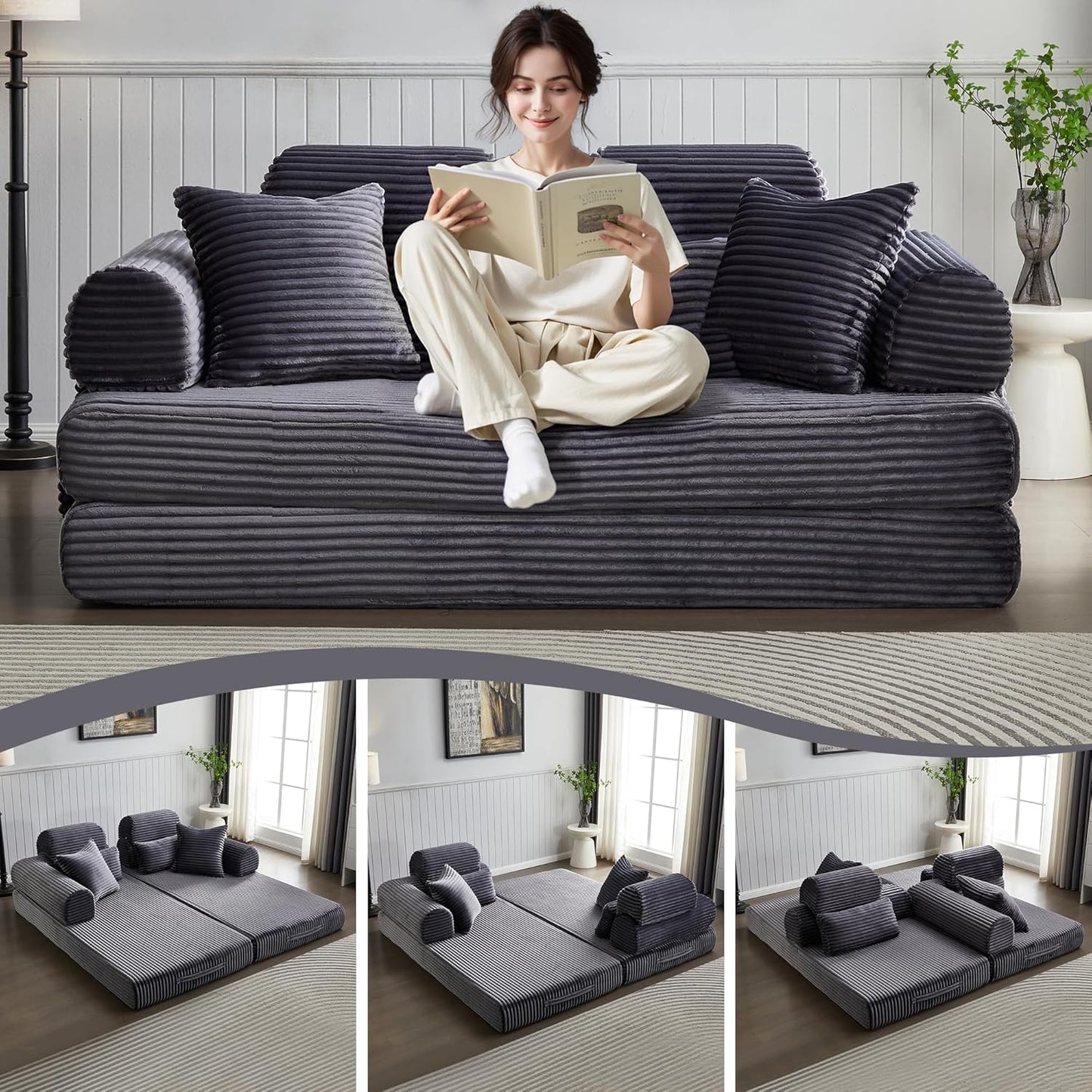Convertible Sleeper Sofa Bed, 78.5" Corduroy Foldable Loveseat Sofa