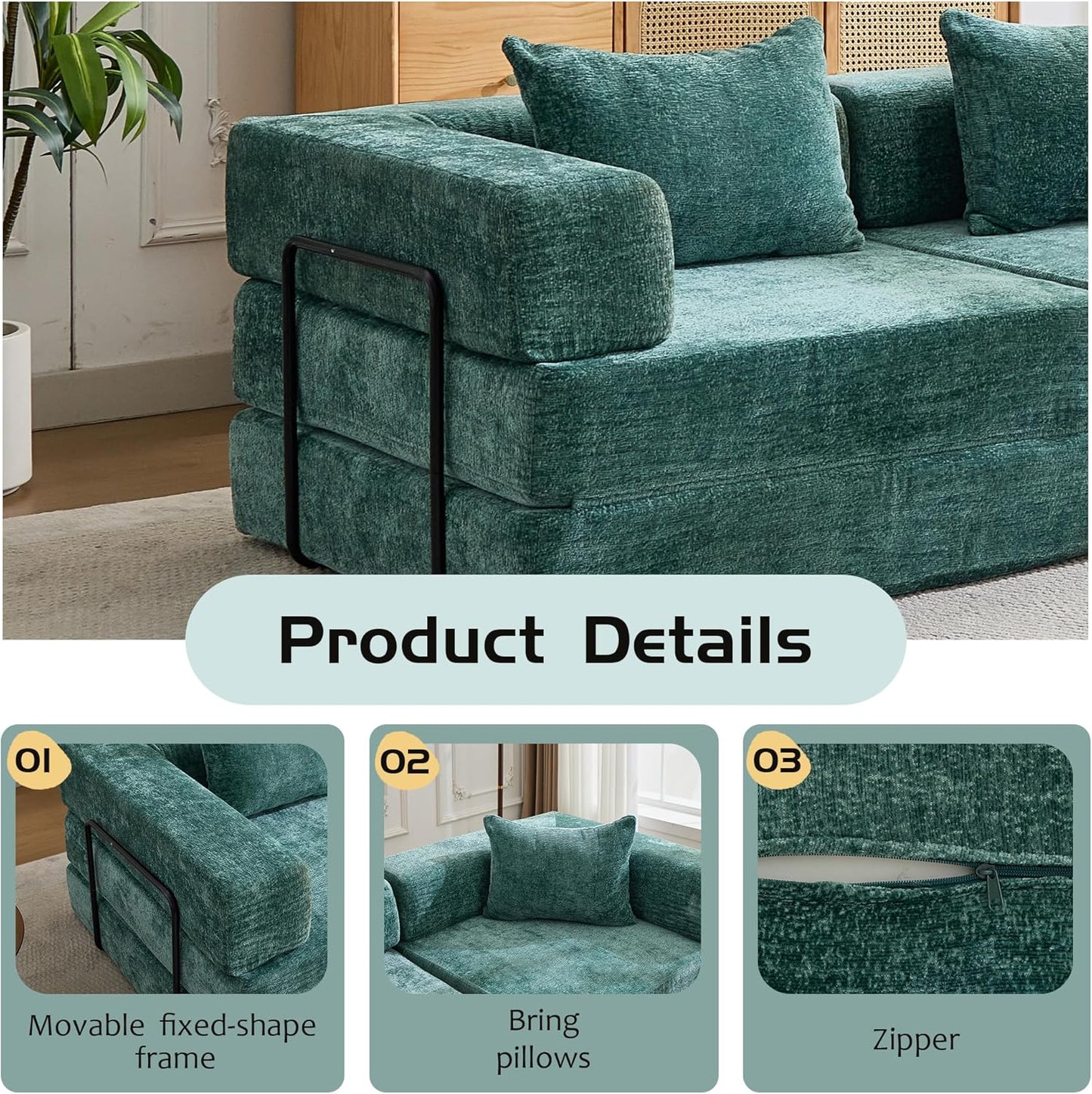 Compression Floor Sofa Bed, 3-Seat