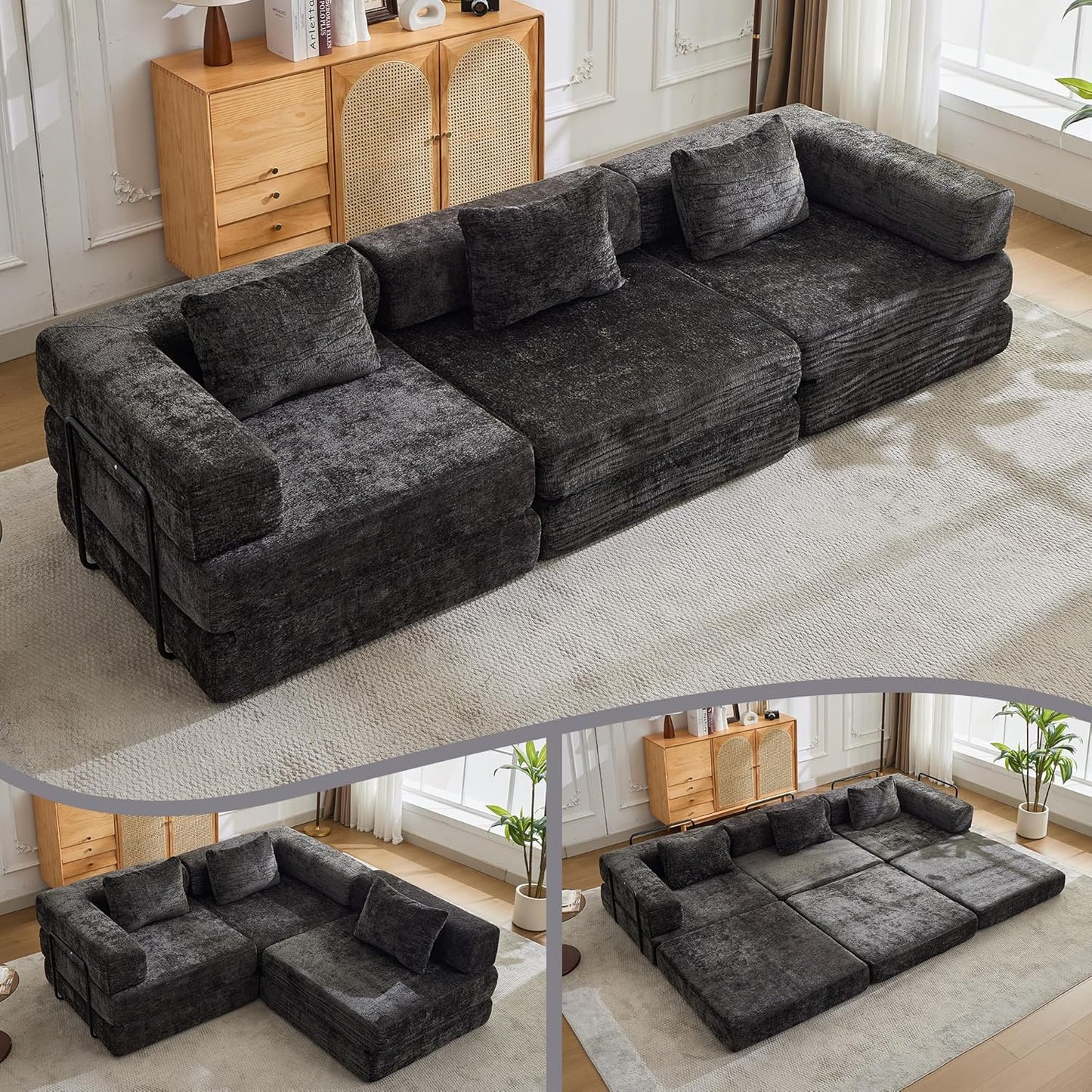Compression Floor Sofa Bed, 3-Seat