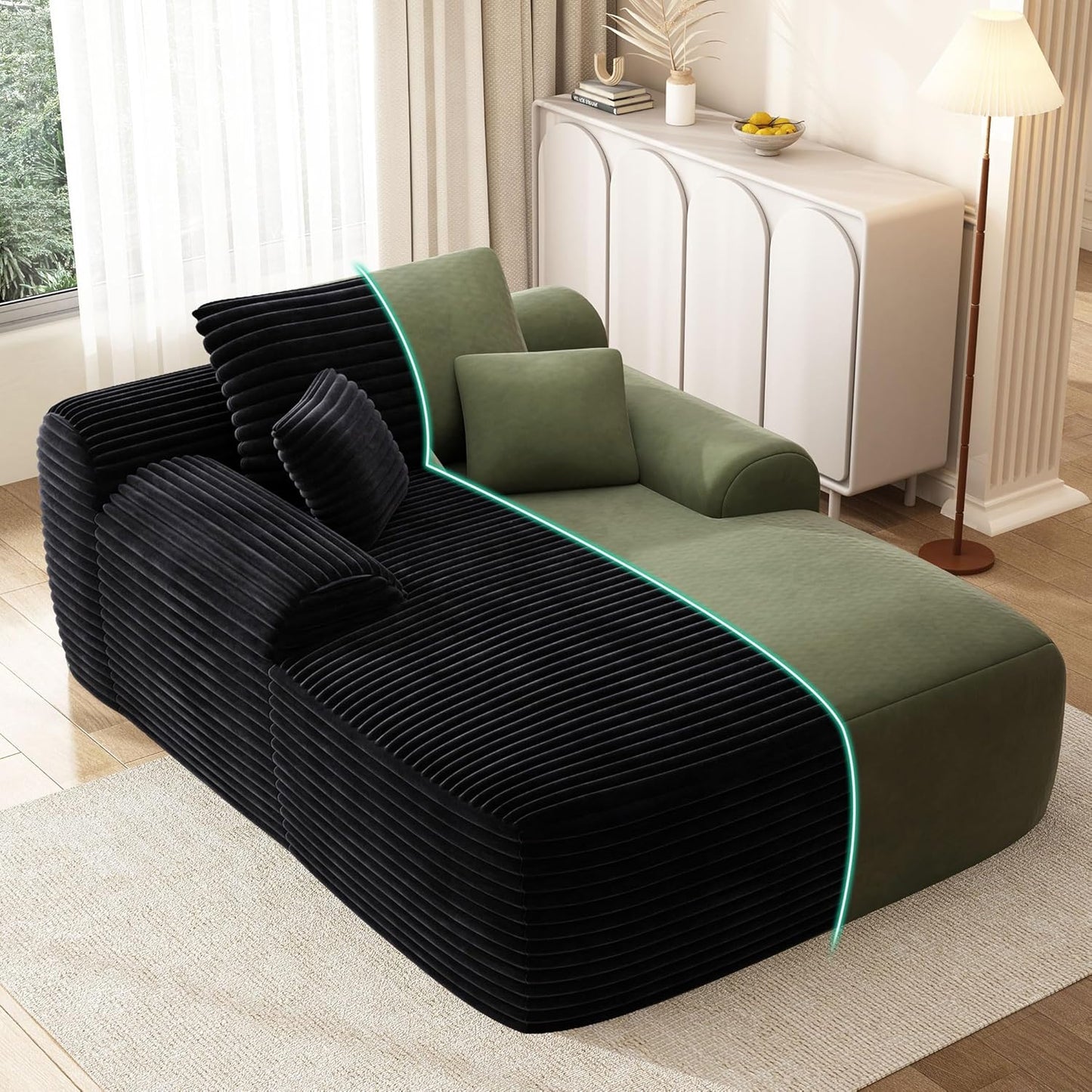 68'' Chaise Lounge Chair Indoor, Grey Plush Corduroy Cloud Couch