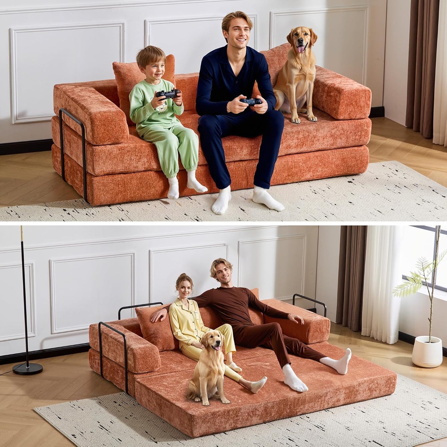 Convertible Sleeper Sofa Bed, 78.5" Corduroy Foldable Loveseat Sofa