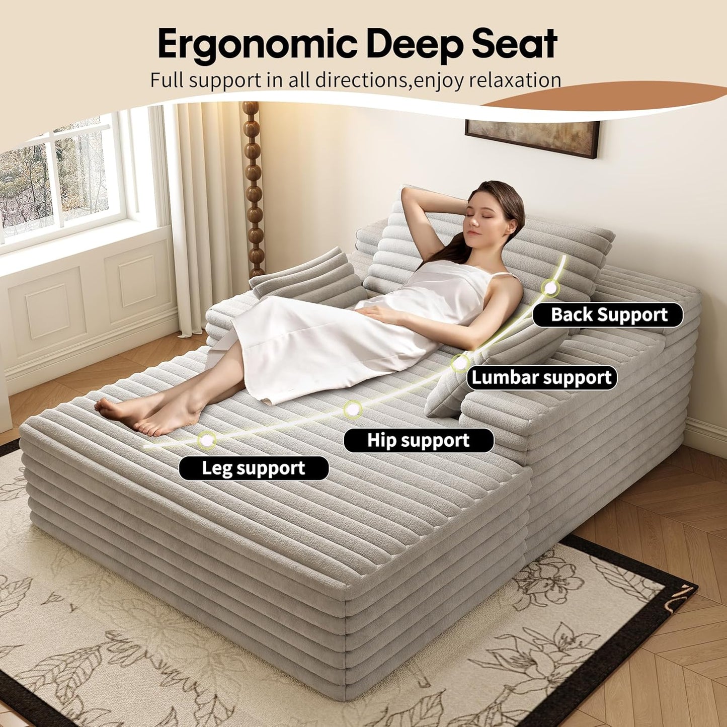 80” Oversized Double Lounge Chaise,Cloud Plush Sofa Bed