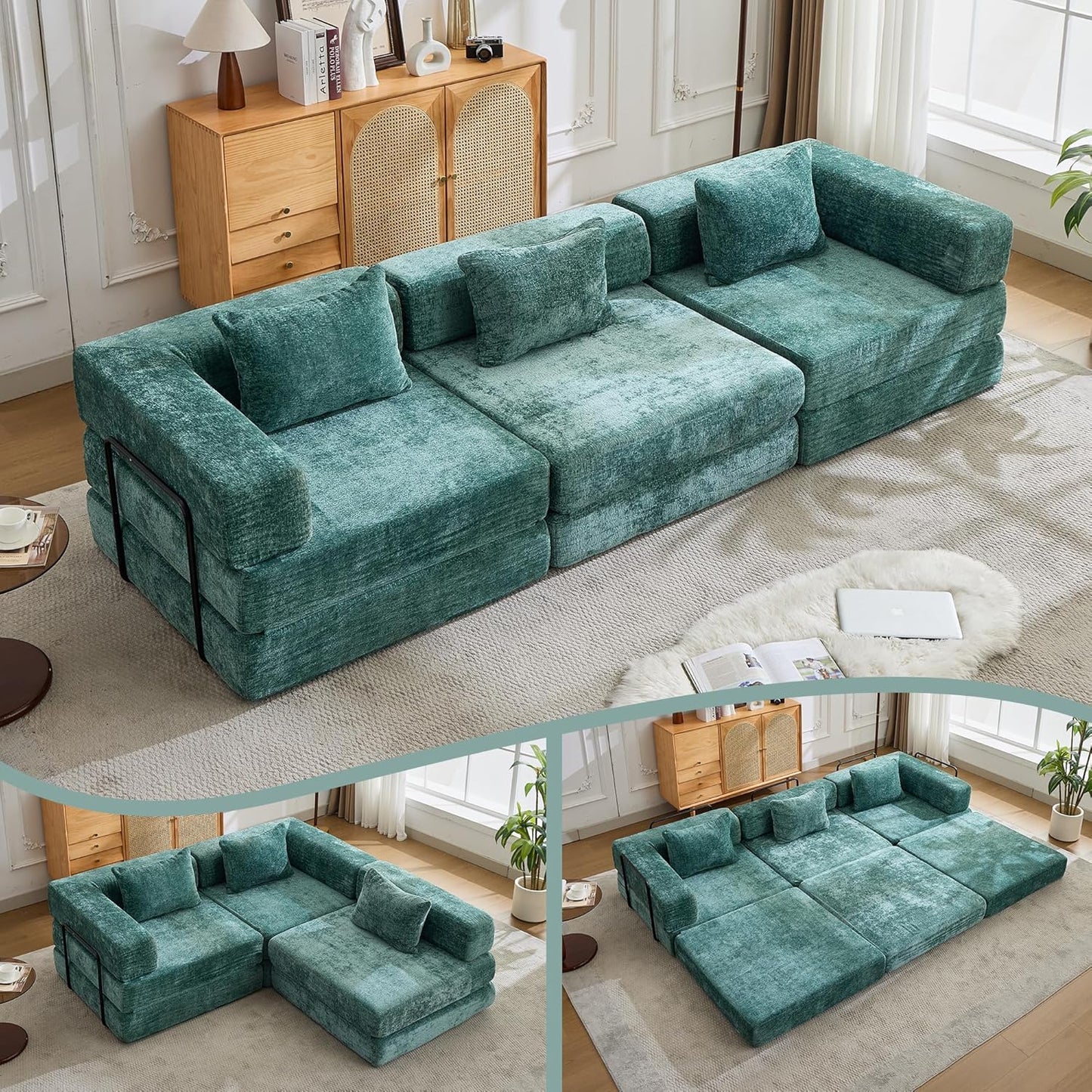 Compression Floor Sofa Bed, 3-Seat