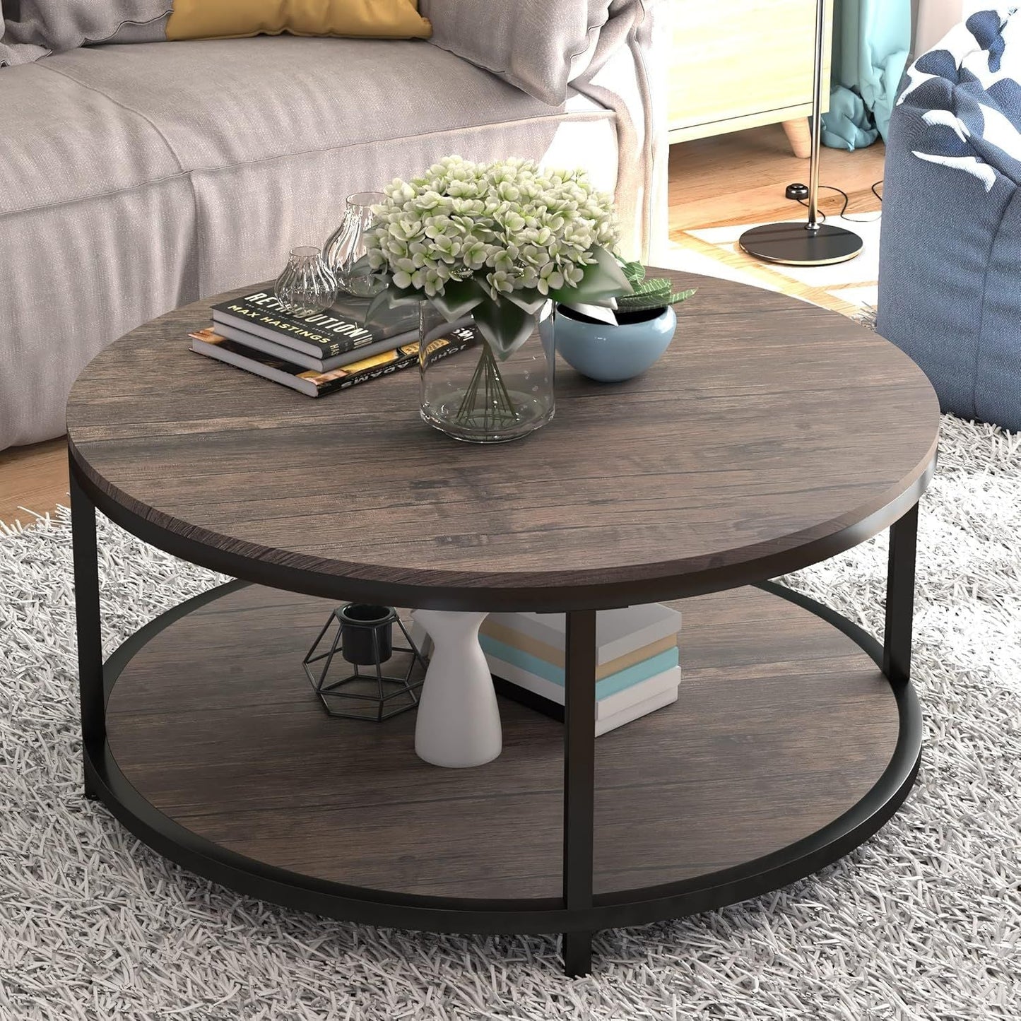 NSdirect Round Coffee Table,36" Coffee Table for Living Room